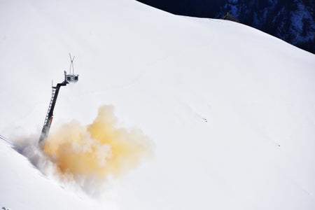 An avalanche tower sets off an explosion.