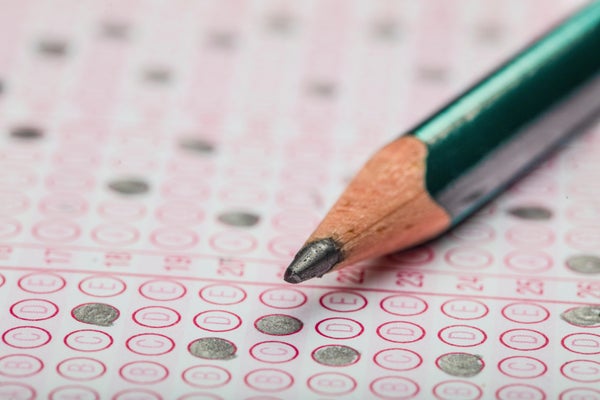 Pencil on optical form of standardized test.