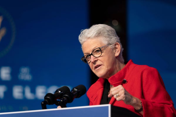 Gina McCarthy delivers remarks at the Queen Theater on December 19, 2020 in Wilmington, Delaware.