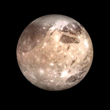 illustration of Ganymede, the largest moon of the planet Jupiter.