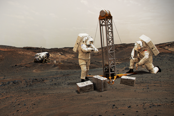 NASA astronauts drill into the Mars's subsurface.