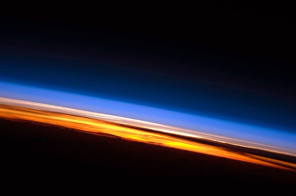 mage of sunset on the Indian Ocean was taken by astronauts aboard the International Space Station (ISS).