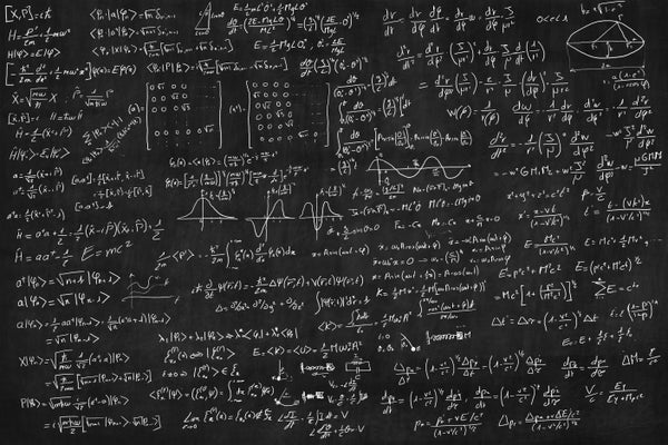 Blackboard full of math equations.