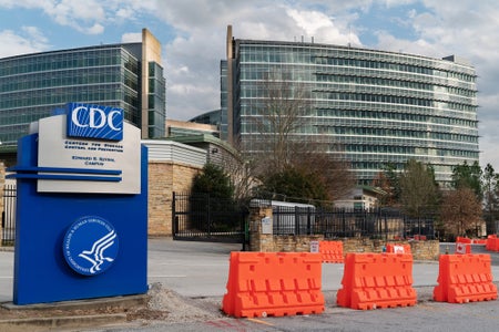 Barricades stand outside the Centers for Disease Control and Prevention (CDC) headquarters in Atlanta, Georgia, U.S, on Saturday, March 14, 2020