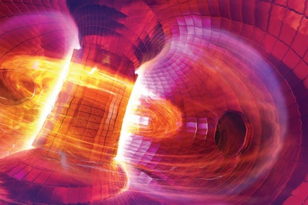 A pink and orange depiction of active fusion energy.