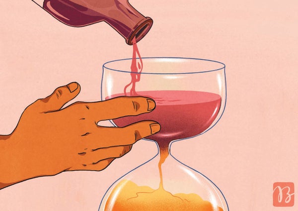 Illustration of wine being poured into a glass timer.