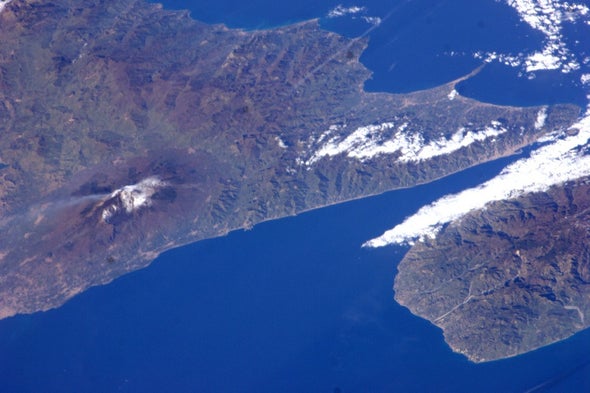 A Sicilian volcanic eruption photographed from the space station
