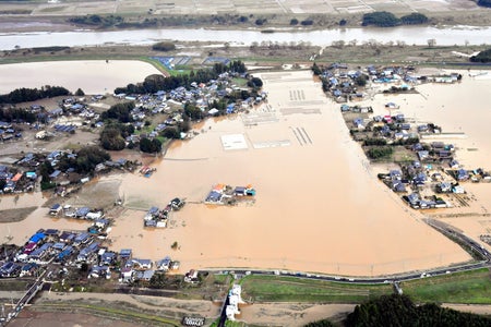 An aerial view of flooding caused by Typhoon Hagibis.