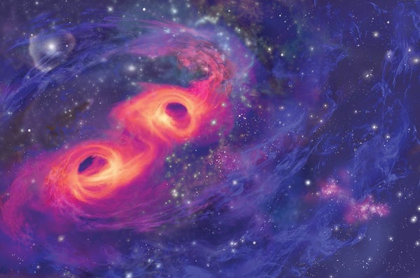 ARTIST'S RENDITION of two cosmic bodies on the cusp of collision.