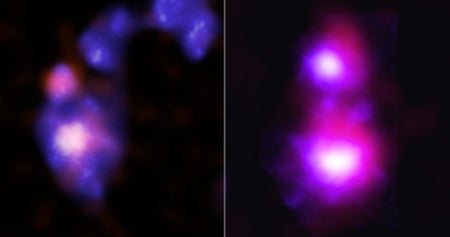 Bright images of pairs of colliding dwarf galaxies from x-ray and optical sources