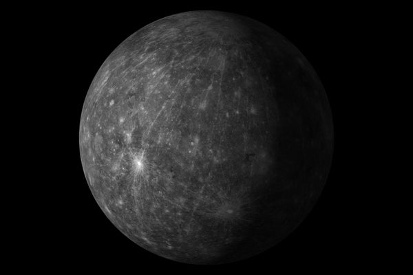The planet Mercury is seen on empty black background
