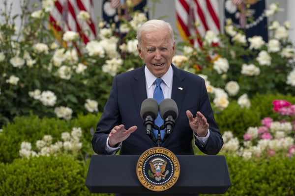 U.S. President Joe Biden speaks in the Rose Garden of the White House