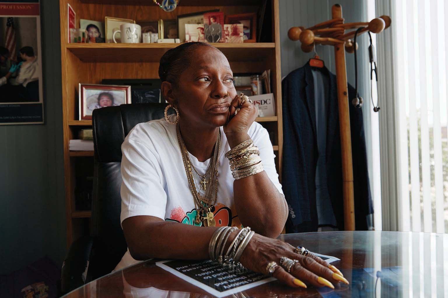 Yvonne Alloway looking pensive while sitting at her doctor's office.