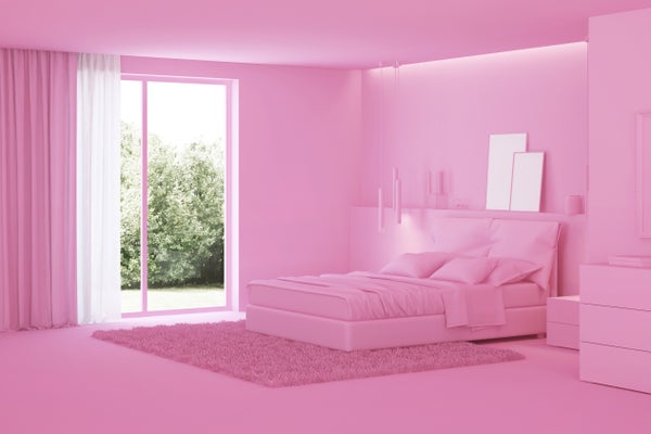 Modern house interior with pink interior, 3D rendering