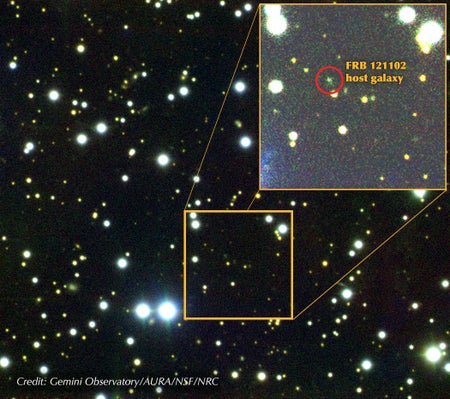 A composite photograph of the likely source galaxy of a fast radio burst