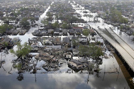 Aerial view of flooded New Orleans' homes after Hurricanes Katrina and Rita.