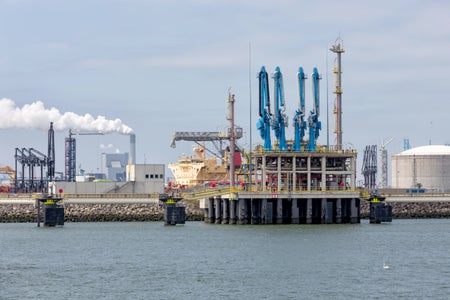 Industrial view of Rotterdam harbor
