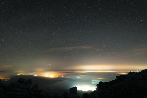 Night landscape showing light pollution.