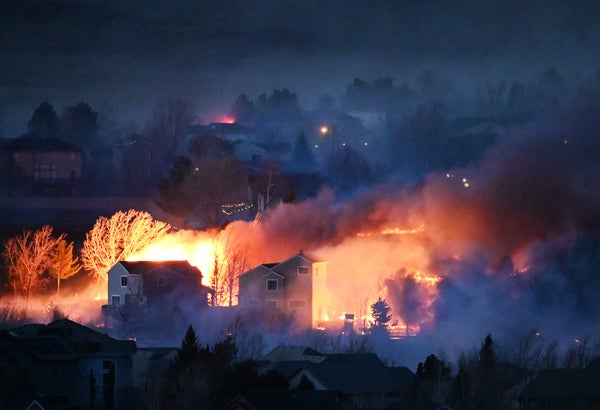 Fire and smoke destroying buildings in Bloomfield, CO