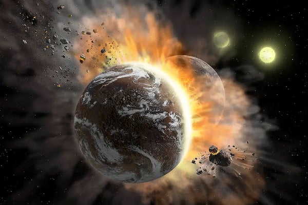 Illustration of 2 colliding planets