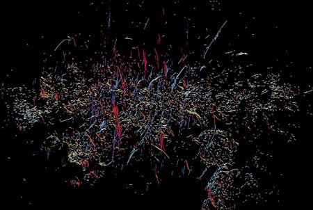 Data from the MeerKAT radio telescope array show two types of filaments at the Milky Way's center, running either perpendicular or parallel to the galactic plane.