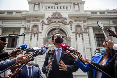 Former Peruvian President Martin Vizcarra speaking to the press in Dec 2020.