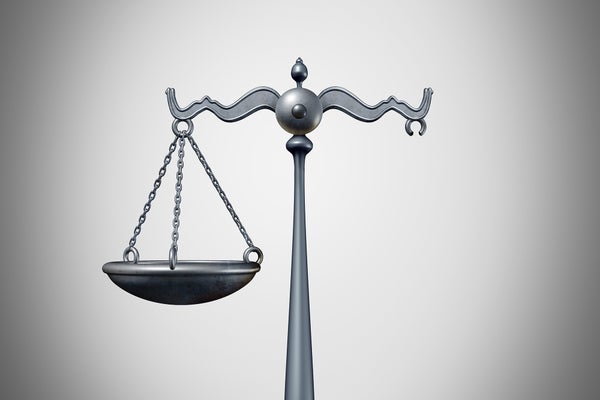 Illustration scale of justice, broken with one side of the scale missing