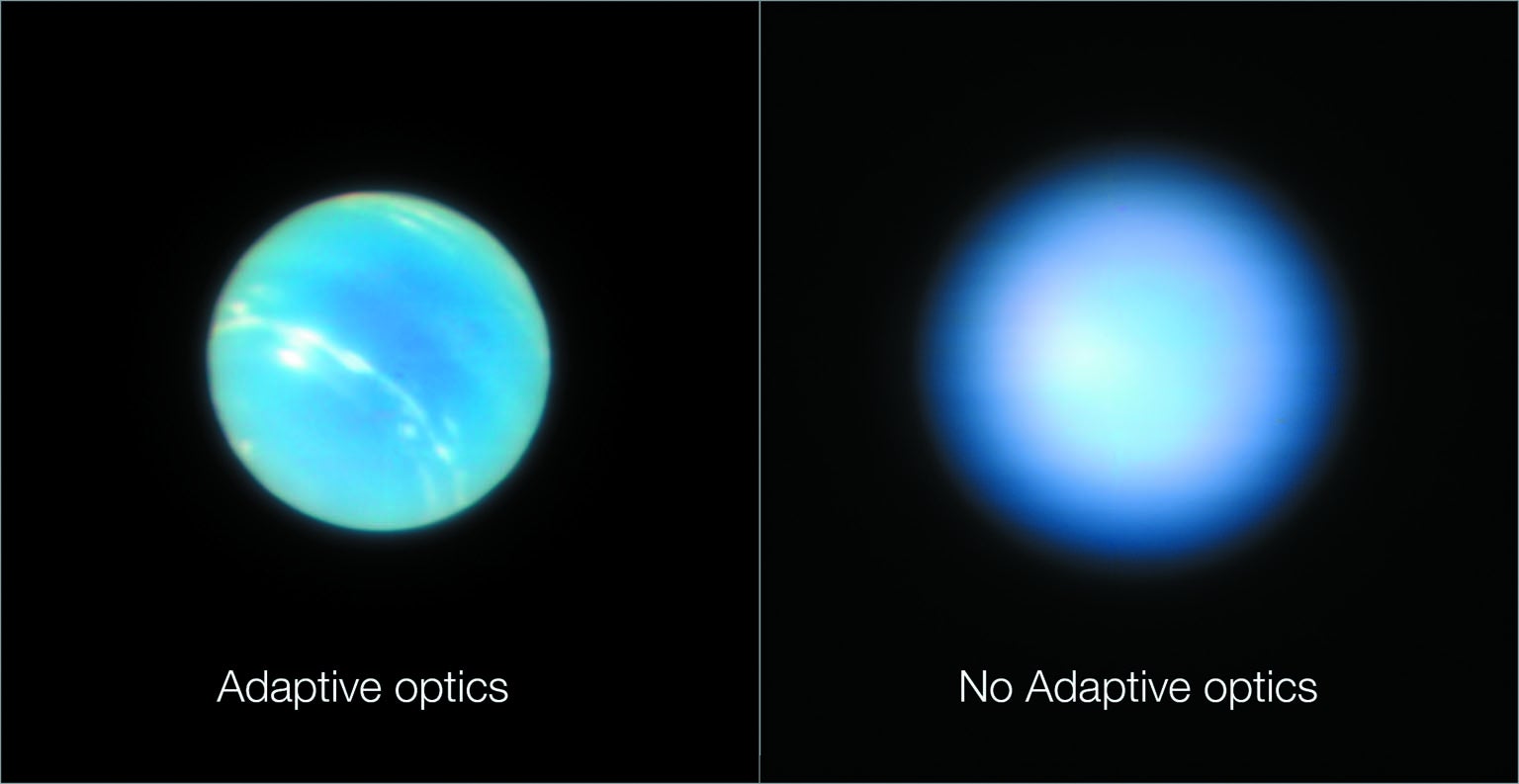 Two images of the planet Neptune taken by the Very Large Telescope