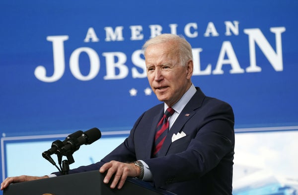 President Biden delivers remarks on April 7, 2021 on his $2.3 trillion infrastructure proposal.