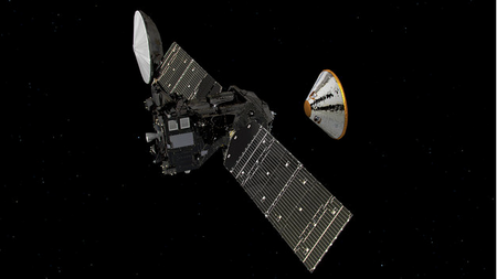 An image of the Schiaparelli lander and Trace Gas Orbiter