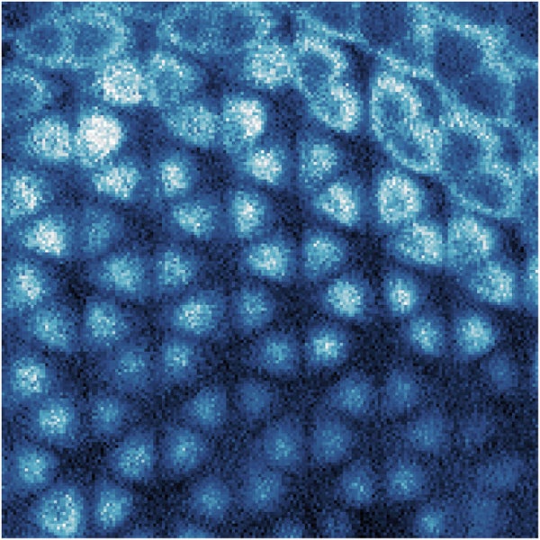 A blue honeycomb arrangement of electrons.