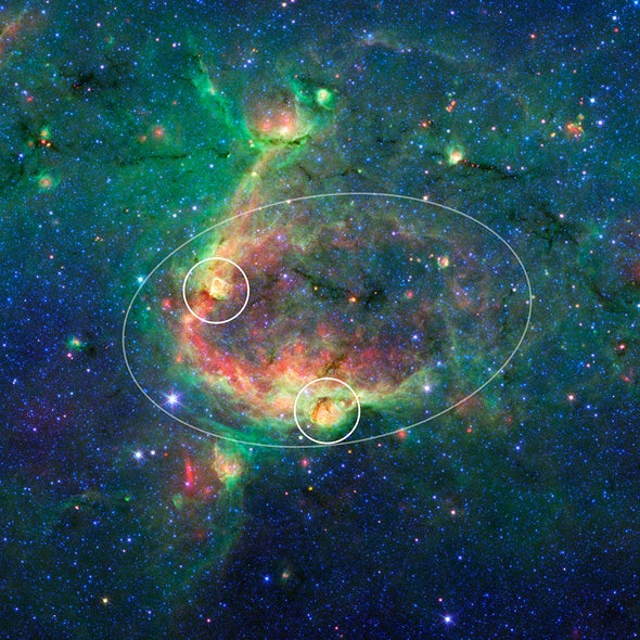 Spitzer Telescope Sees Baby Stars Blowing Bubbles