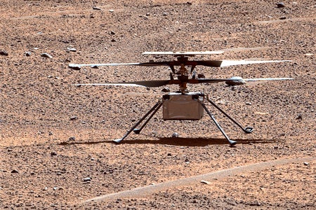This view of NASA's Ingenuity Mars Helicopter was generated using data collected by the Mastcam-Z instrument aboard the agency's Perseverance Mars rover on Aug. 2, 2023, the 871st Martian day, or sol, of the mission