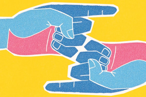 illustration, hands pointing at each other