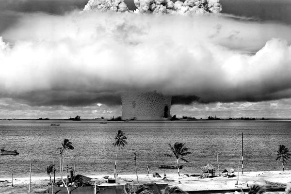 An atomic bomb explosion in the water.