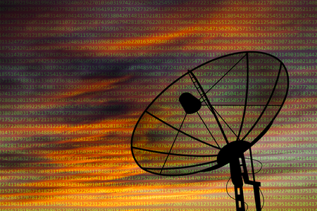 Satellite dish on the background of a digital code
