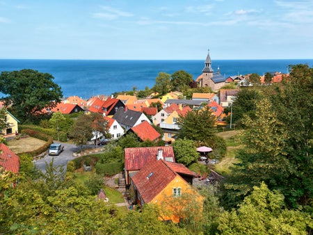 Small village with houses near sea