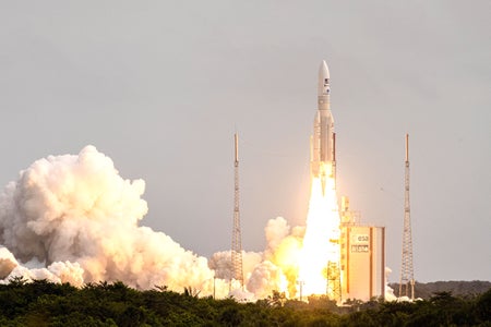 Arianespace's Ariane 5 rocket lifting off from its launchpad