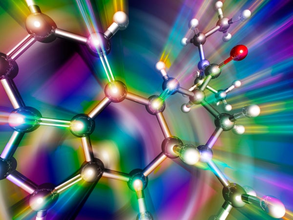 LSD molecule artwork in rainbow colors