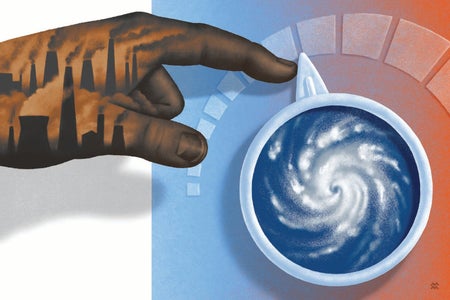 An illustration of a finger touching a climate change odometer.