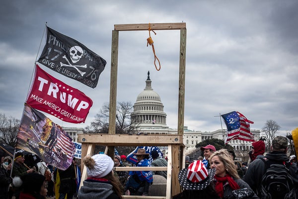 The roof of the  U.S Capitol is seen through a gallows erected by Trump supporters on January 06, 2021 in Washington, DC