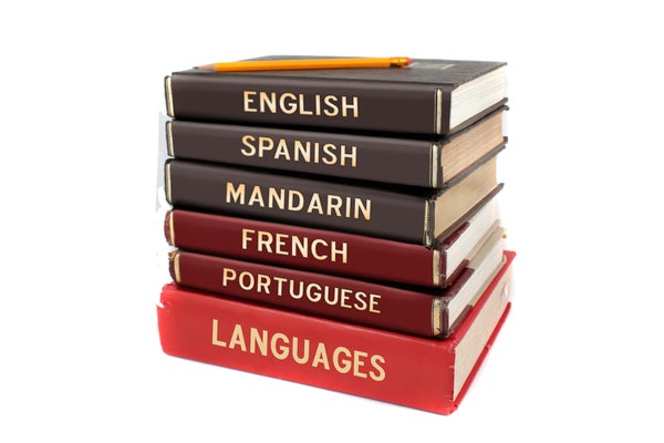 stack of language books