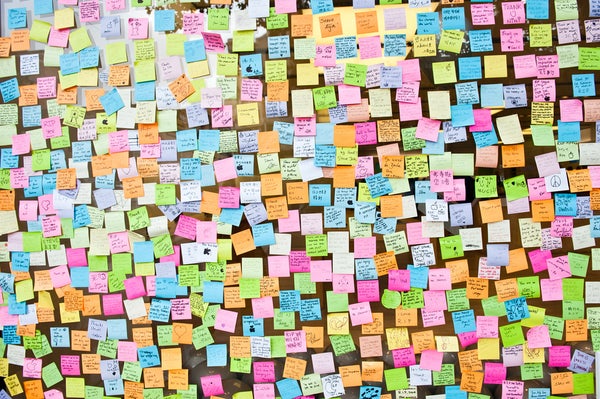 a wall of sticky notes