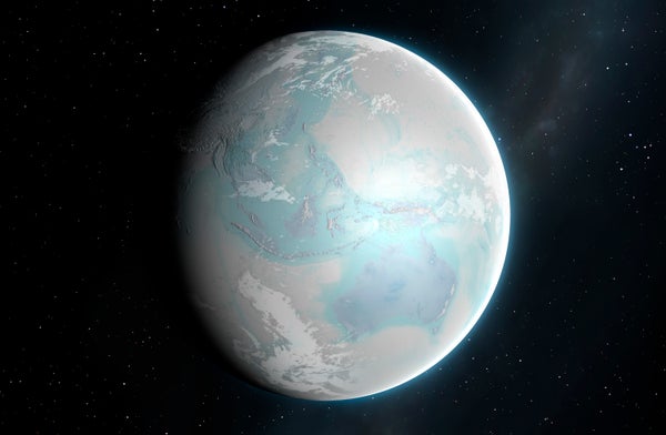 Artist's impression of Earth under a blanked of ice, seen from space.