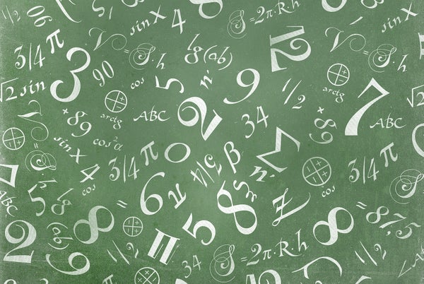 chalkboard illustration of math symbols
