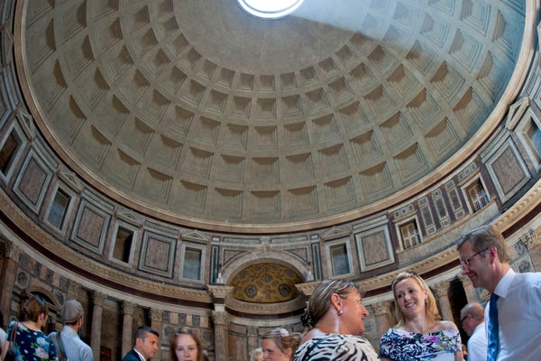 Pantheon ceiling Rome with visitors