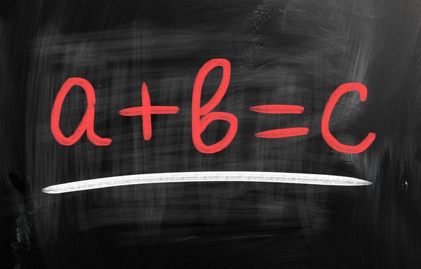 a plus b equals c is written on a chalkboard