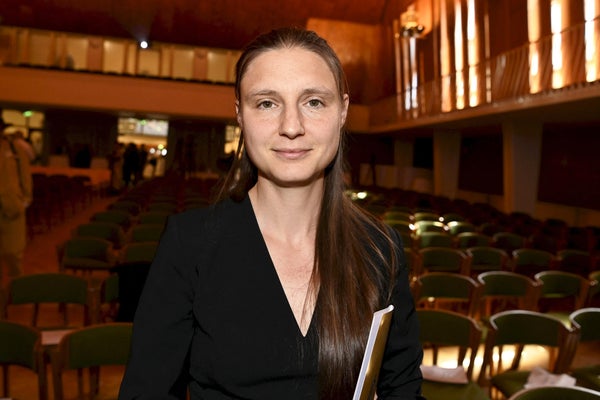 Maryna Viazovska poses during the award ceremony of the 2022 Fields Prize for Mathematics