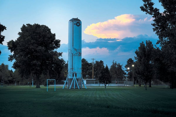 Missile shown in a public park setting.