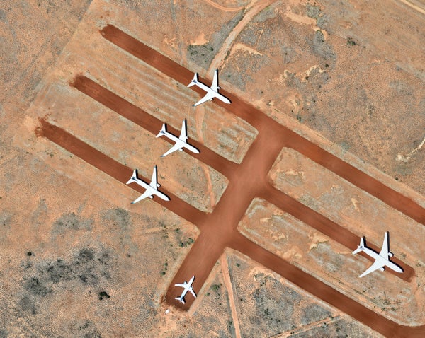 Planes parked at a deserted airport